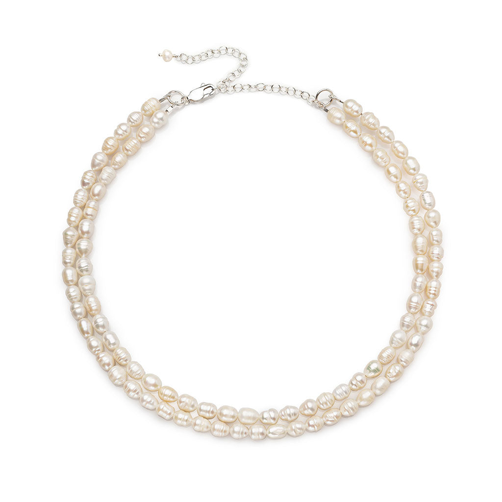 Collar doble hilo perla ovalada