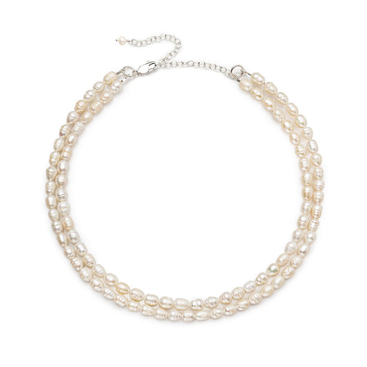 Collar doble hilo perla ovalada