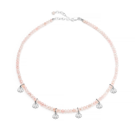 COLLAR DEL ALMA CUARZO ROSA CON FLORES DE LOTO